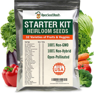 Open Seed Vault Survival Garden Non-GMO Vegetable Garden Seeds - 32 Varieties