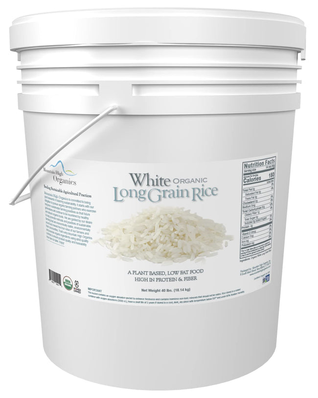 Mountain High Organics - Certified Organic White Long Grain Rice 6-Gallon/40lb Bucket