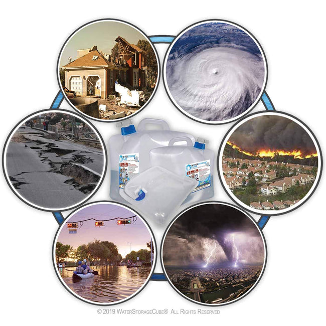 WaterStorageCube - Collapsible Water Container Bundle (2) 5.3-Gal Cubes + (3) 1.3-Gal Bags