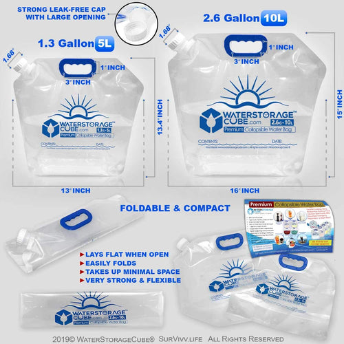 WaterStorageCube - Collapsible Water Container Bundle (2) 5.3-Gal Cubes + (3) 1.3-Gal Bags