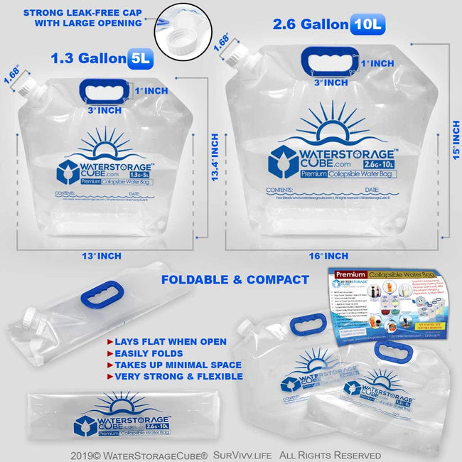 WaterStorageCube - Collapsible Water Container Bundle (2) 5.3-Gal Cubes + (3) 1.3-Gal Bags