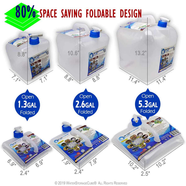 WaterStorageCube - Collapsible Water Container Bundle (2) 5.3-Gal Cubes + (3) 1.3-Gal Bags
