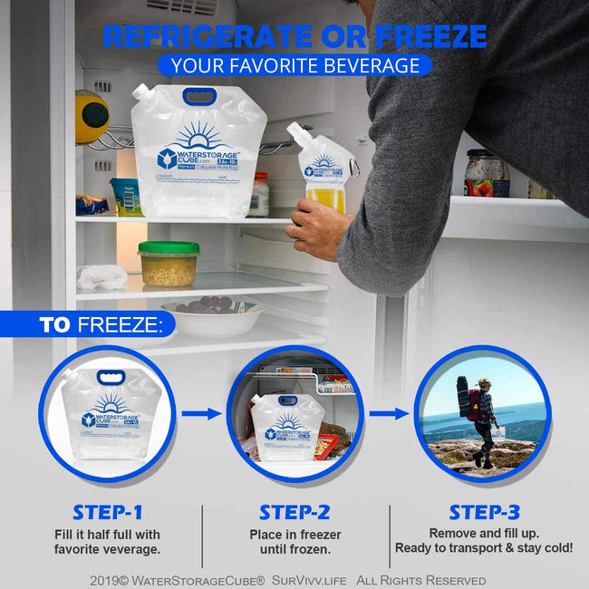 WaterStorageCube - Collapsible Water Container Bundle (2) 5.3-Gal Cubes + (3) 1.3-Gal Bags