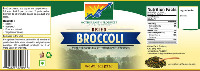 Mother Earth Products - Dried Broccoli - Quart Jar