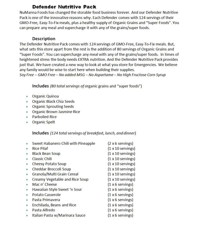 NuManna - 204 Meal Emergency Survival Food Storage Kit