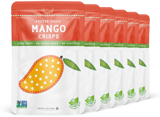 Nature’s Turn Freeze-Dried Fruit Snacks, Mango Crisps - Pack of 6 (1.2 oz Each)