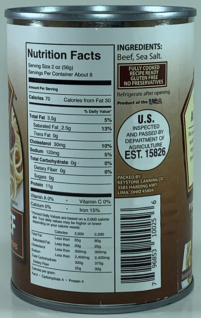 Keystone Meats All-Natural Canned Ground Beef 14oz Cans - Pack of 4