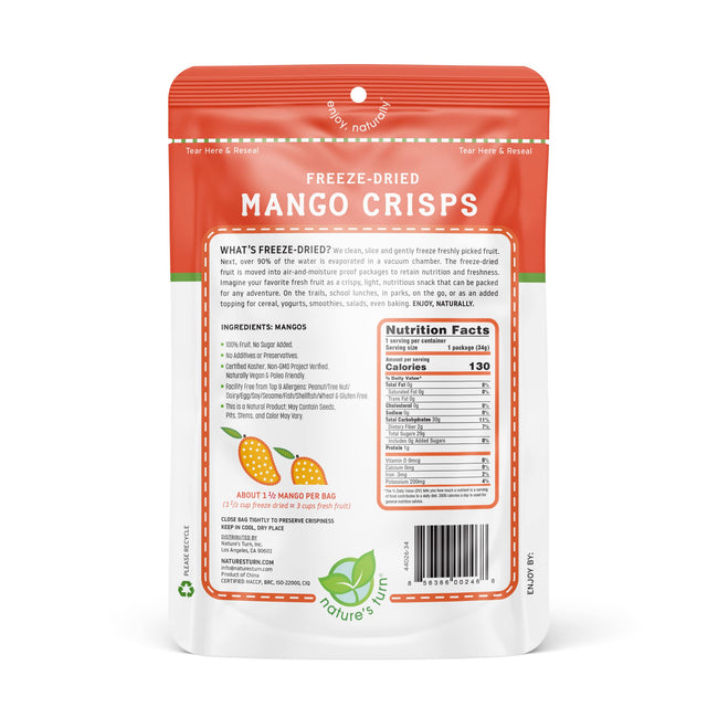 Nature’s Turn Freeze-Dried Fruit Snacks, Mango Crisps - Pack of 6 (1.2 oz Each)