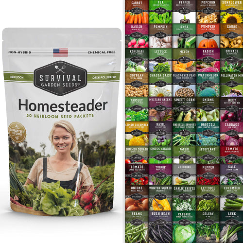 Survival Garden Seeds Homesteader 50 Heirloom Seed Packets (Non-GMO)
