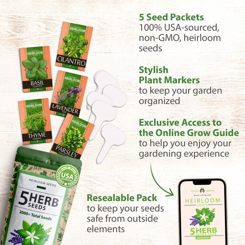 Home Grown Brand, Non-GMO, Heirloom Herbs (5 Varieties)
