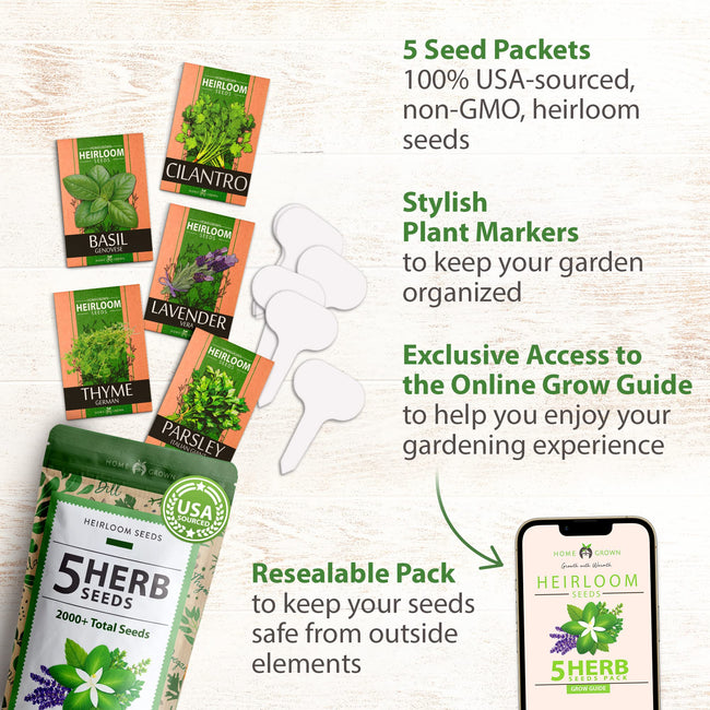 Home Grown Brand, Non-GMO, Heirloom Herbs (5 Varieties)