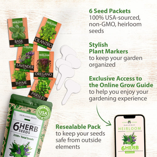 Home Grown Brand, Heirloom Herb Seeds - 6 Variety Pack