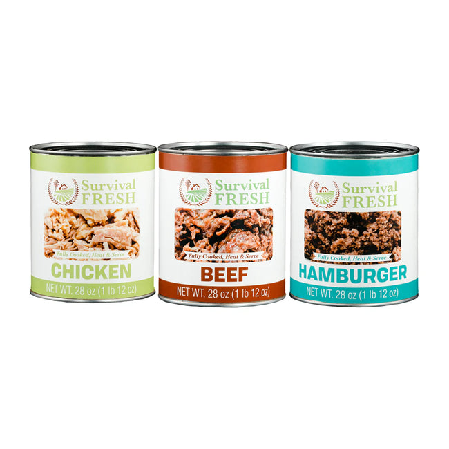 Survival Fresh Meats - 3 Protein Mixed Canned Meat 28 oz - Case of 12
