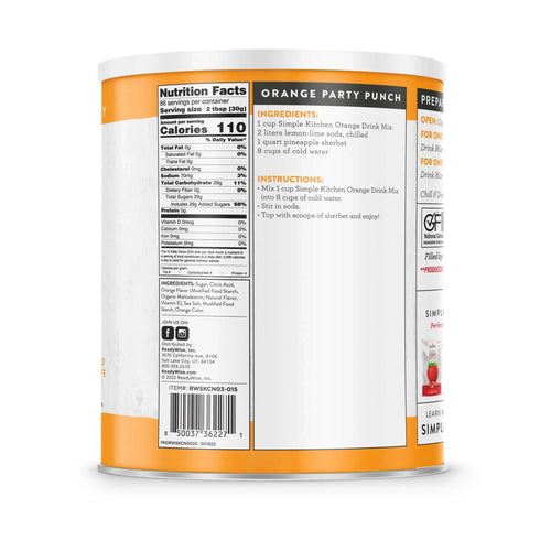 ReadyWise - Simple Kitchen Orange Drink Mix - 86 Serving Can