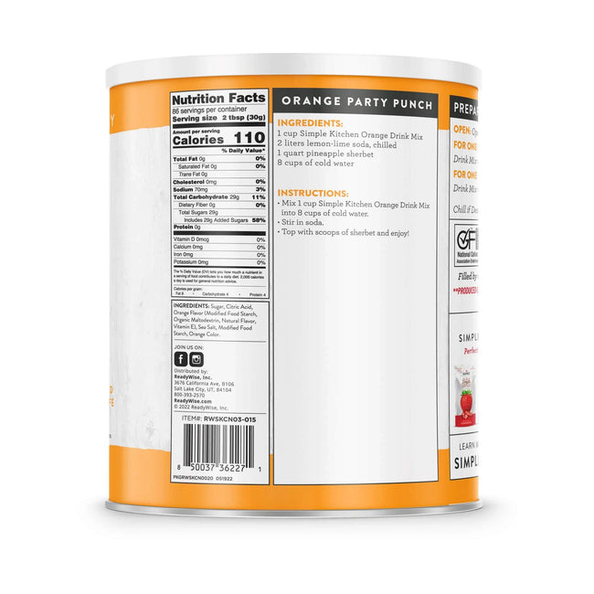 ReadyWise - Simple Kitchen Orange Drink Mix - 86 Serving Can
