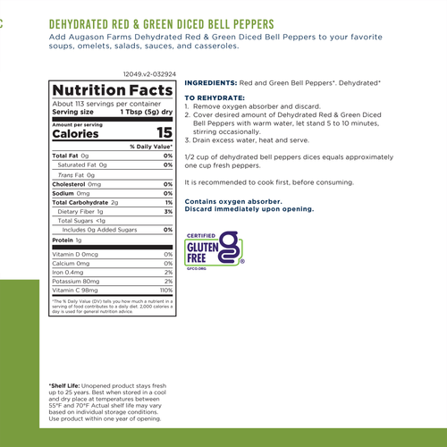 Dehydrated Red and Green Diced Bell Peppers Can, 113 Servings
