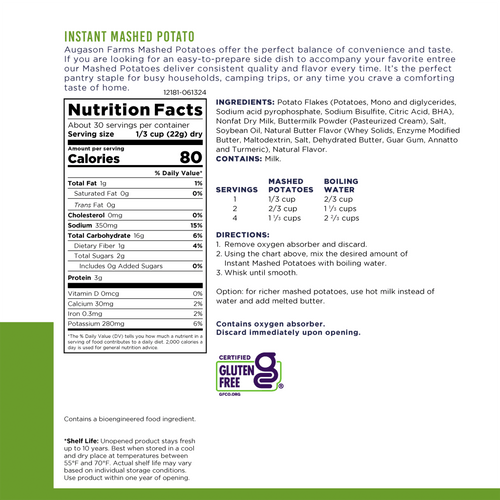 Instant Mashed Potatoes Can, 30 Servings