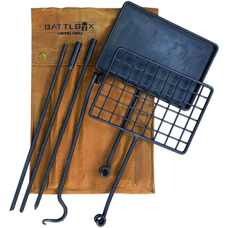 BattlBox Bushcraft Swivel Grill Set w/ Waxed Canvas Carrying Case