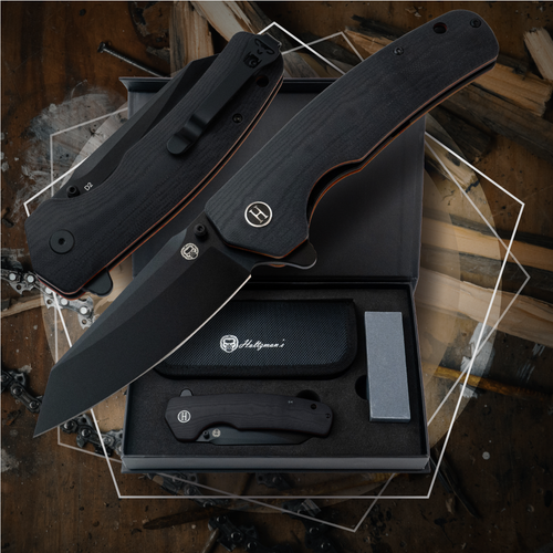 The Clip Point Folding Pocket Knife Giftset for Men and Women (Black and Orange)