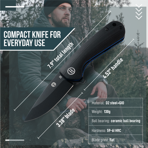 The Peasant Folding Pocket Knife Giftset for Men and Women (Black and Blue)