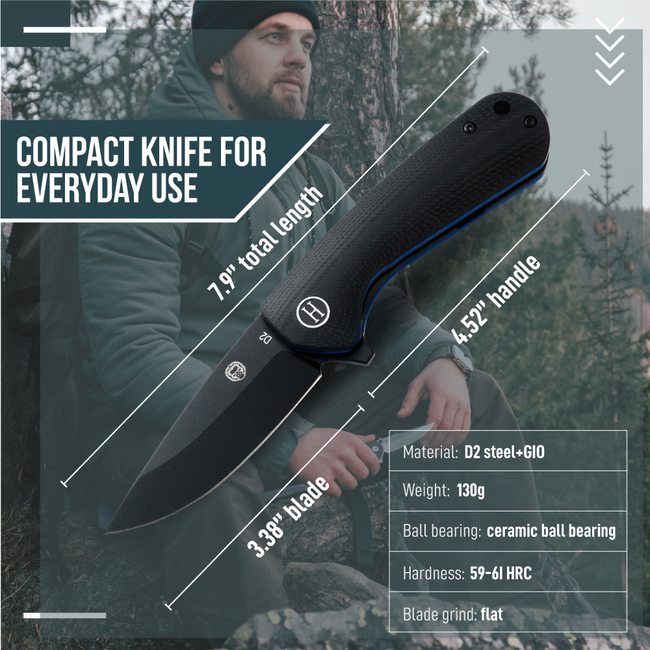 The Peasant Folding Pocket Knife Giftset for Men and Women (Black and Blue)