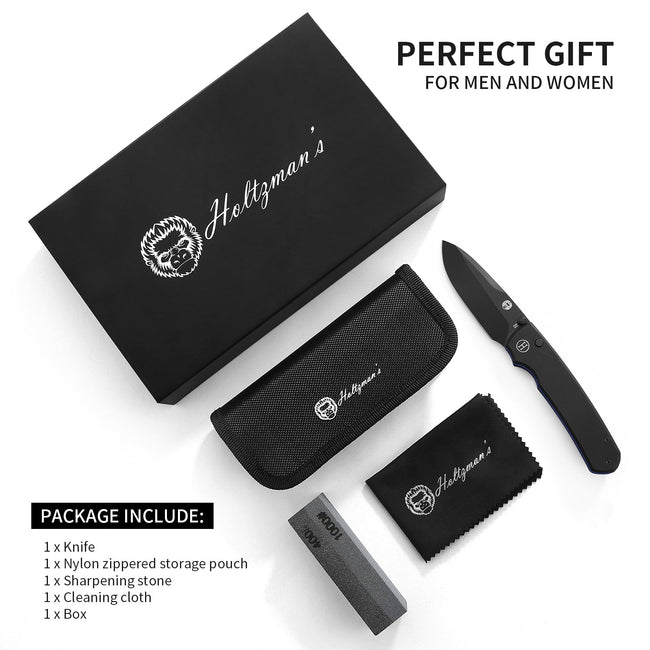 The Loyalist Folding Pocket Knife Giftset for Men and Women (Black and Blue)