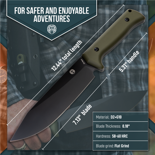 The Congo D2 Steel Bushcraft Survival Knife Gift Set (Black Blade + Green Handle)