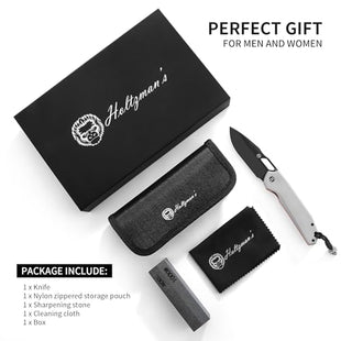 The Sentinel Folding Knife Giftset (black blade+dark grey/red liner G10 handle)