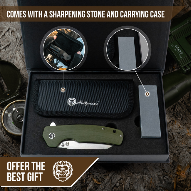 The Clip Point, Straight Back, Pioneer Folding Pocket Knife Giftset Combo (Silver and Green)