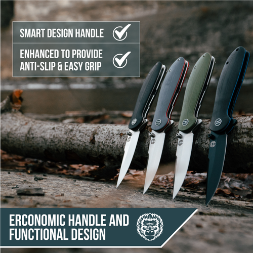 The Straight Back Folding Pocket Knife Giftset for Men and Women (Black and Blue)