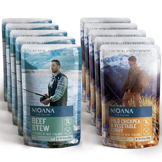 Moana - Beef Stew Pouch - 5 Pack + Mild Chickpea Vegetable Curry Pouch - 5 Pack
