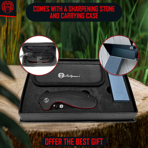 The Pioneer Folding Pocket Knife Giftset for Men and Women (Black and Orange)