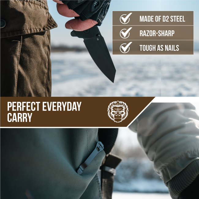 The Clip Point, Pioneer, Wild Trail Folding Pocket Knife Giftset Combo (Silver and Black)
