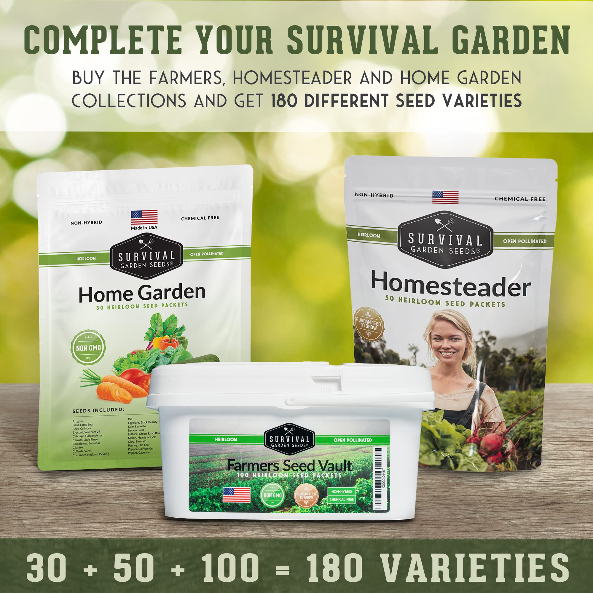 survival garden seed pack Survival Garden Seeds Homesteader 50 Heirloom Seed Packets (Non-GMO) – PrepSOS