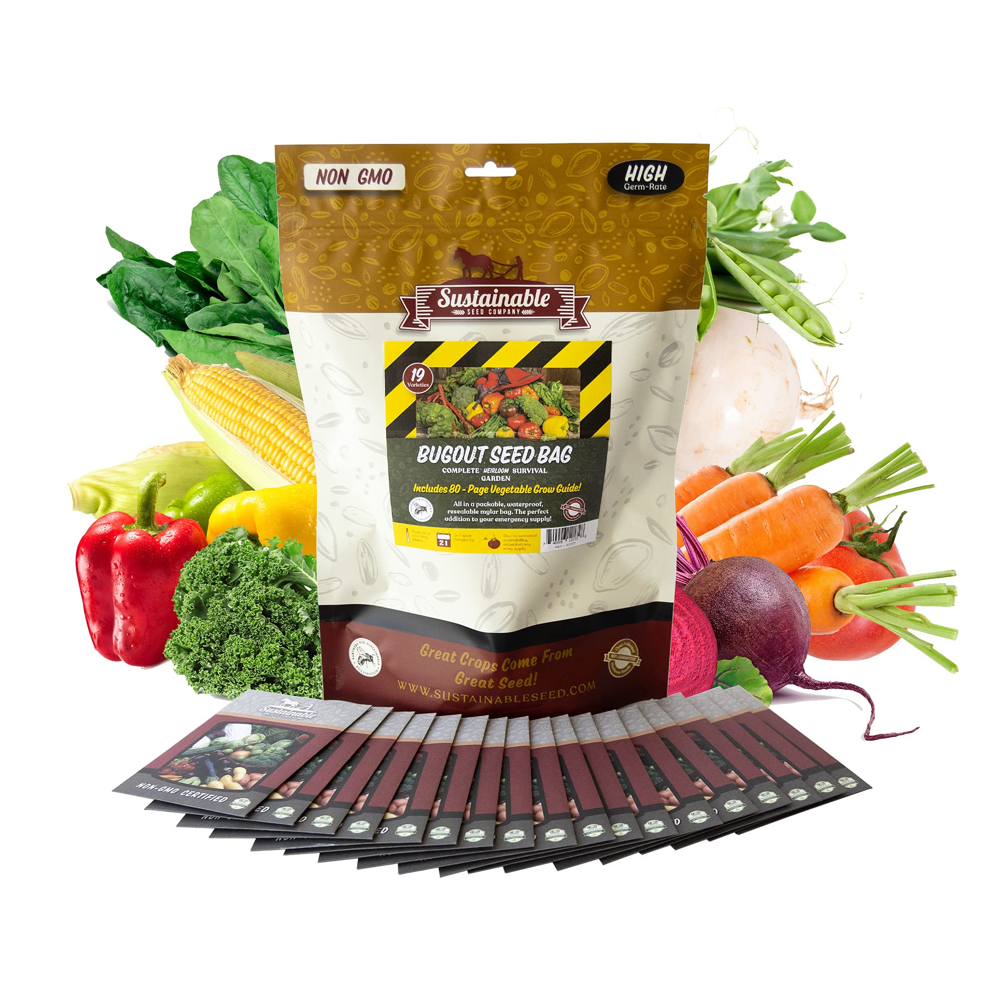 prepper garden seeds Sustainable Seed Company Bug Out Bag 12000 Vegetable & Herb Plant Seeds, Non-GMO