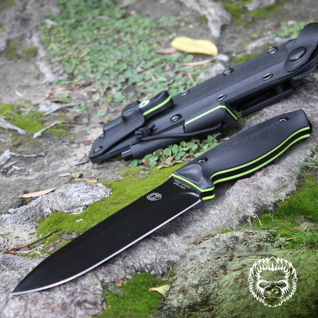 "The Fireline" Bushcraft Survival Knife with 1095 High Carbon Blade Giftset (Black and Green)