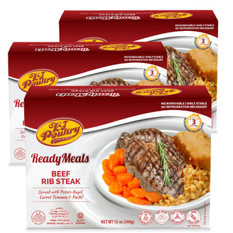 KJ Poultry Kosher MRE Meat Meals Ready to Eat, Beef Rib Steak and Kugel - 3 Pack