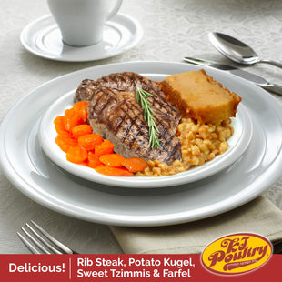 KJ Poultry Kosher MRE Meat Meals Ready to Eat, Beef Rib Steak and Kugel - 6 Pack