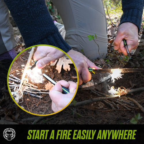 "The Fireline" Bushcraft Survival Knife with 1095 High Carbon Blade Giftset (Black and Green)