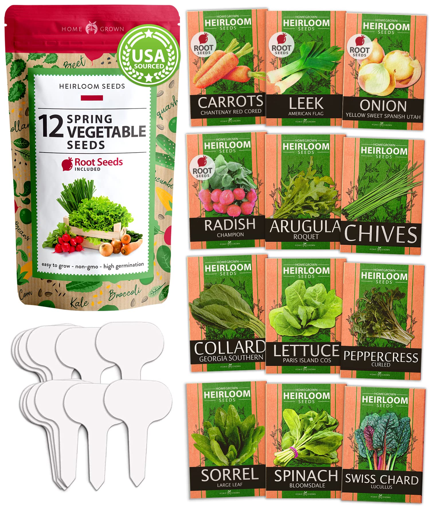 heirloom plants and seeds Home Grown Brand, Heirloom Seeds, Spring Vegetables 12 Variety Pack – PrepSOS