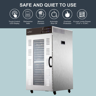 NutriChef Electric Food Dehydrator Machine - 2000-Watt Premium Multi-Tier Dryer With 20 Shelf Stainless Steel Trays - NCFD20S