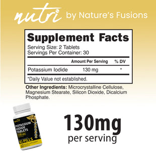 Nutri - Potassium Iodide Tablets – 60 Count 130 mg Pills - 5 Pack
