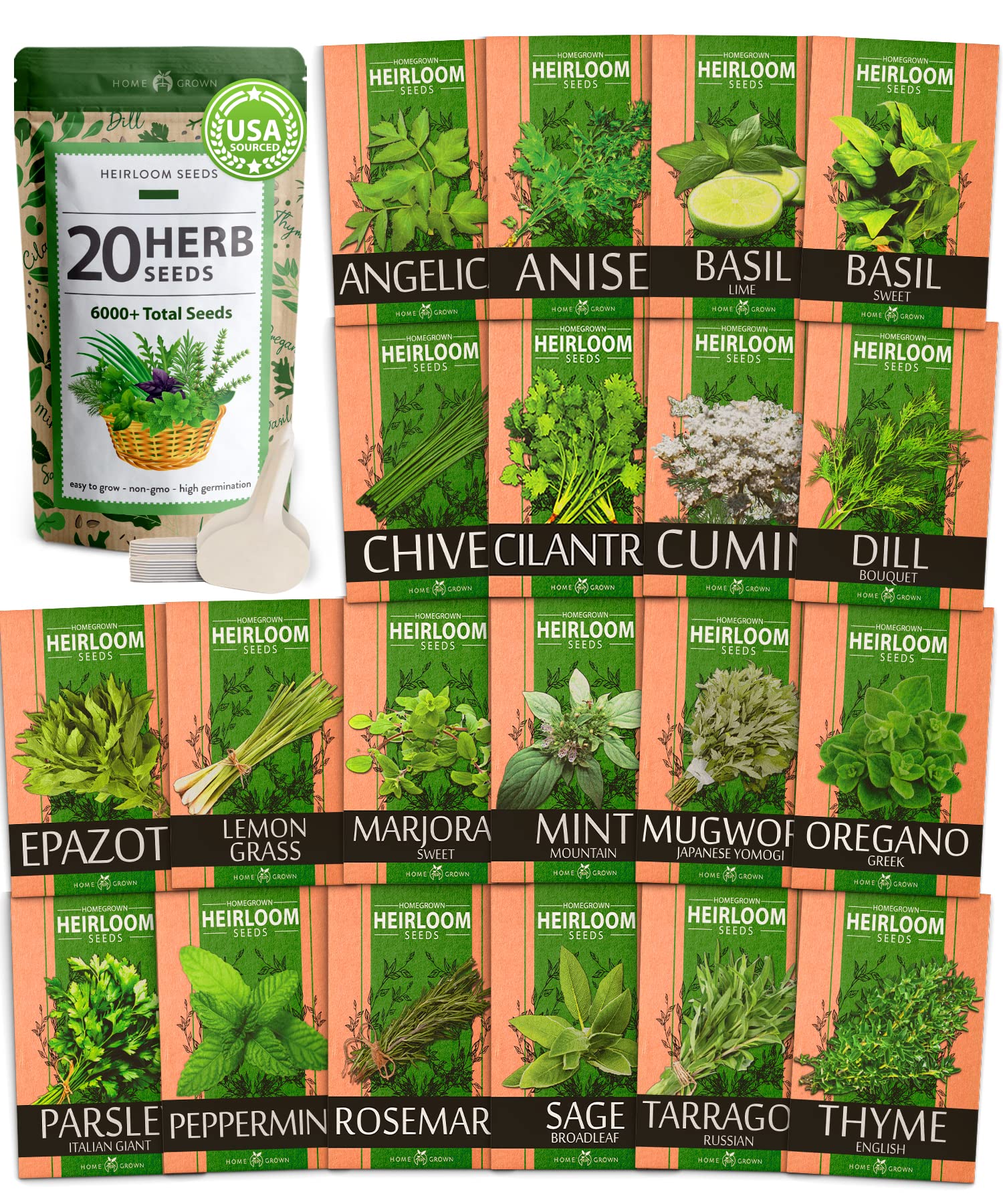 garden seeds variety pack Home Grown Brand Heirloom Herb Seeds 20 Variety Pack – PrepSOS