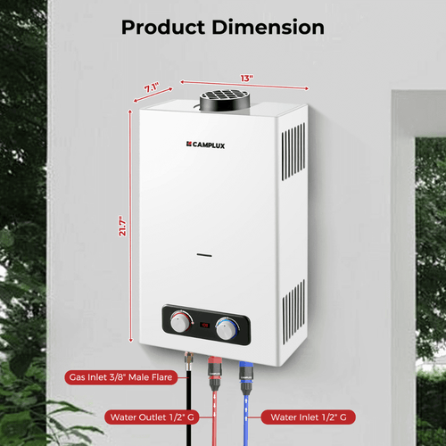 Tankless Water Heater, Camplux 2.64 GPM Outdoor Propane Water Heater, Gas Water Heater with 3.3 GPM Water Pump & Pipe Strainer for Camping, Cabins