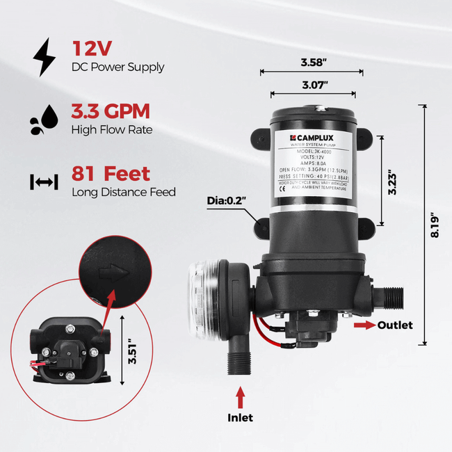Tankless Water Heater, Camplux 2.64 GPM Outdoor Propane Water Heater, Gas Water Heater with 3.3 GPM Water Pump & Pipe Strainer for Camping, Cabins