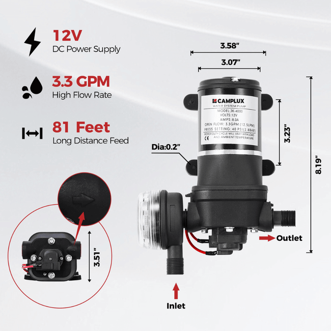 Camplux BD422P120 Propane Outdoor Water Heater Pump Kit