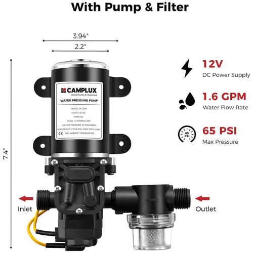 Camplux BW158P60 Camping Water Heater With Pump Kit