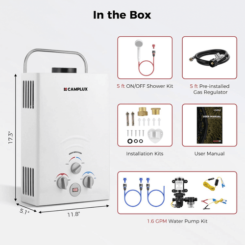 Camplux BW158P60 Camping Water Heater With Pump Kit
