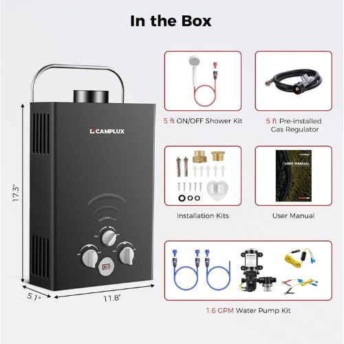 Camplux BW158BP60 Camping Water Heater With Pump Kit