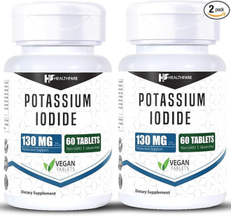 HealthFare Potassium Iodide Tablets - 60 Count 130 mg KI Pills 2-Pack - 120 Total Tablets